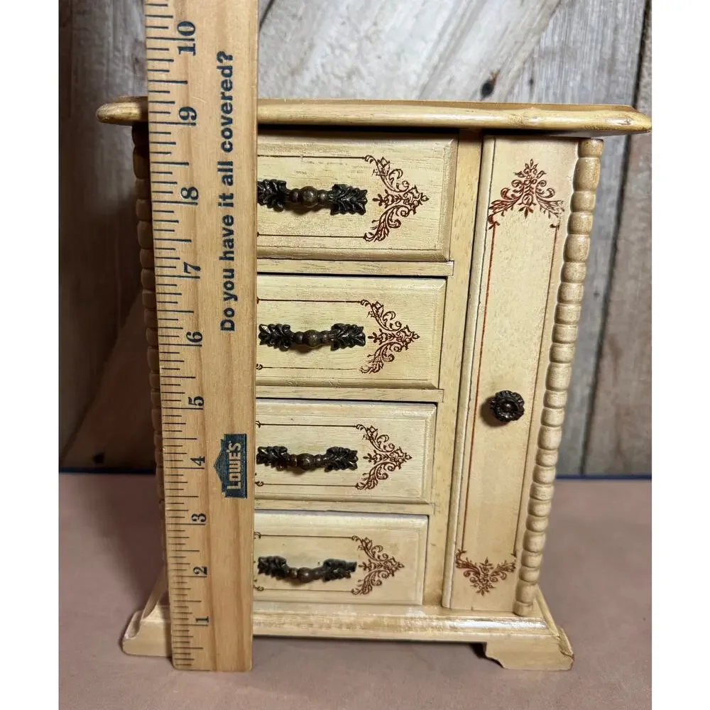 Vintage Gold Florentine Musical Jewelry Box Toyo Japan 4 Drawer Side Storage